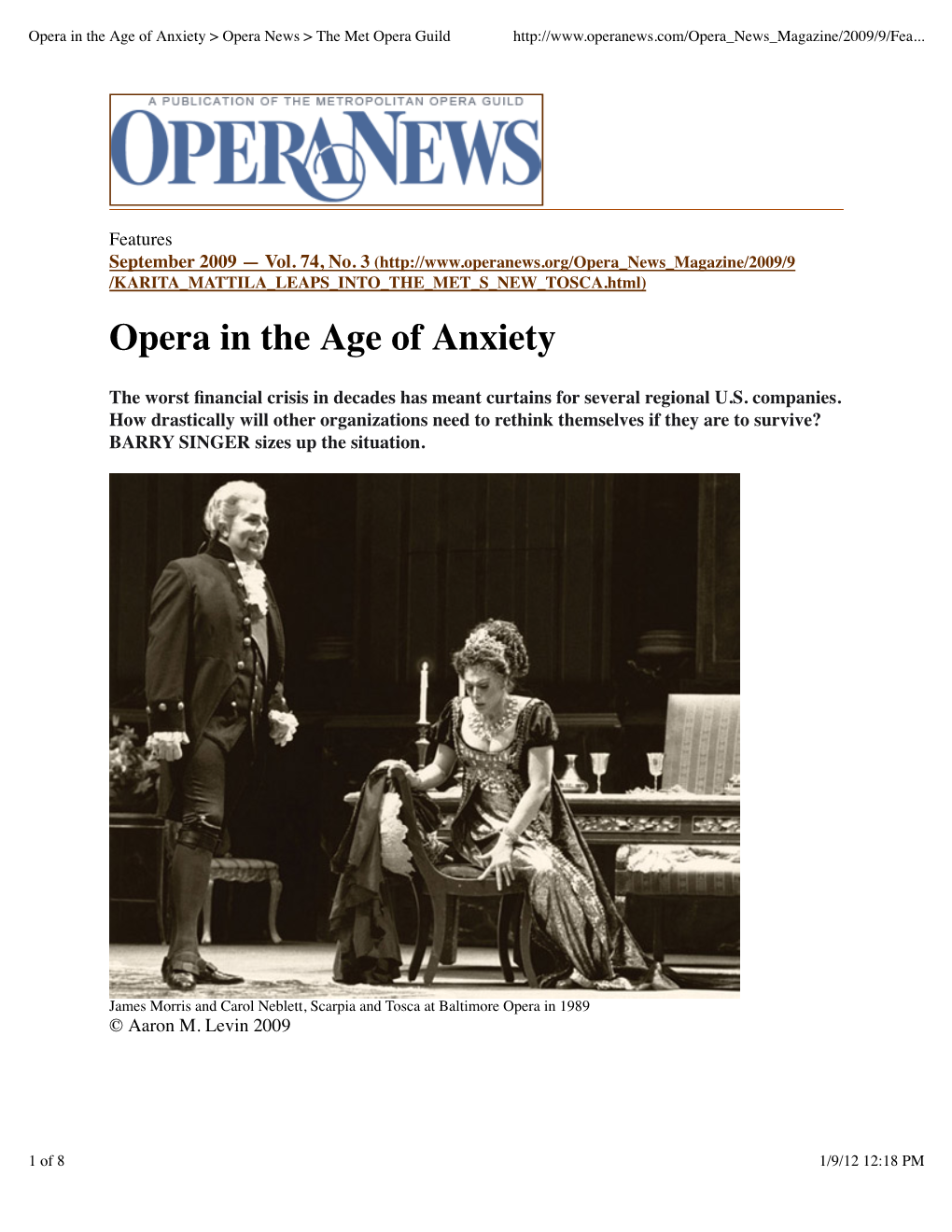 Opera in the Age of Anxiety &gt; Opera News &gt; the Met Opera Guild