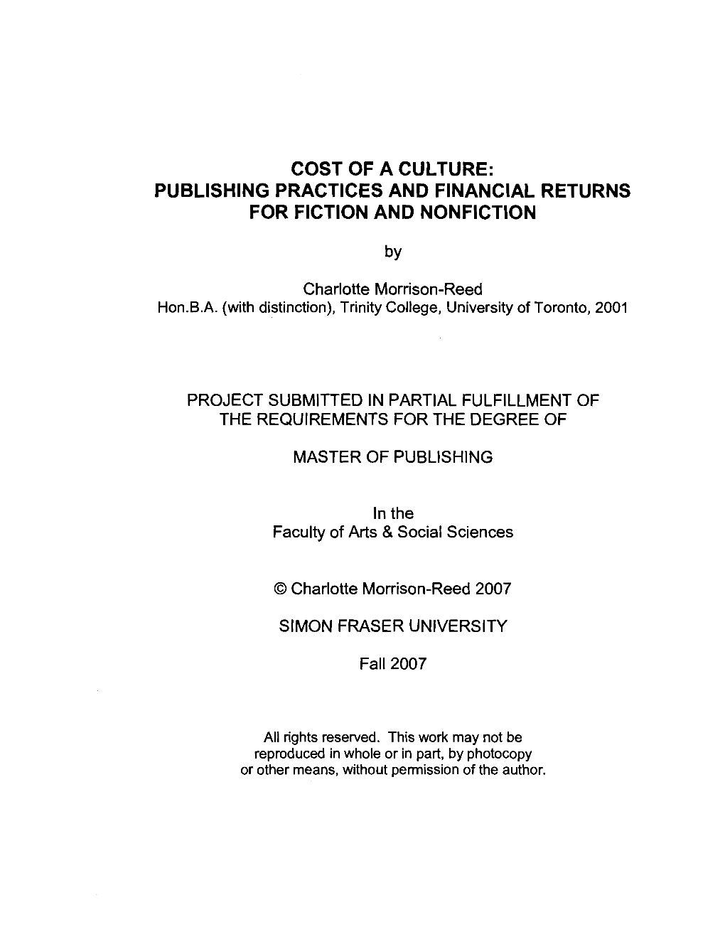 Publishing Practices and Financial Returns for Fiction and Nonfiction