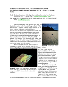 Differential Gps/Gis Analysis of the Sliding Rock Phenomenon of Racetrack Playa, Death Valley National Park