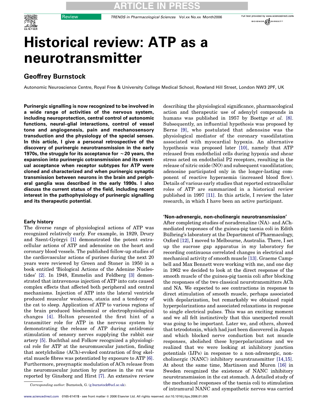 Historical Review: ATP As a Neurotransmitter