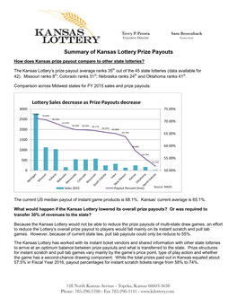 Summary of Kansas Lottery Prize Payouts Lottery Sales Decrease As