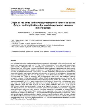 Origin of Red Beds in the Paleoproterozoic Franceville Basin, Gabon, and Implications for Sandstone-Hosted Uranium Mineralization