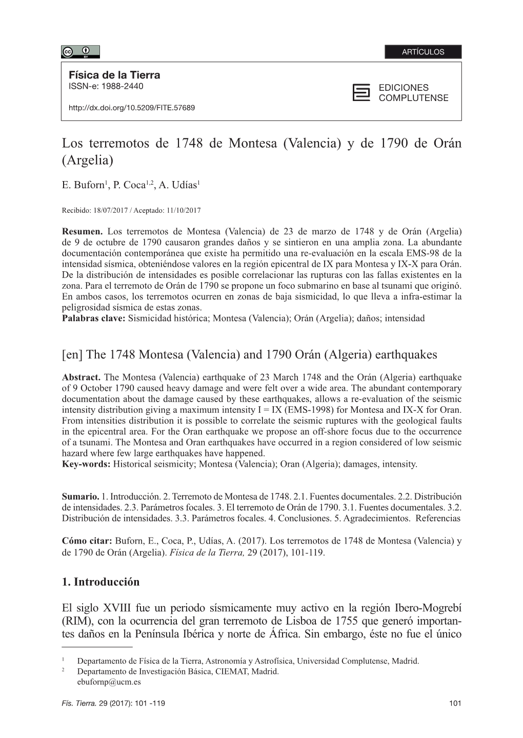 Los Terremotos De 1748 De Montesa (Valencia) Y De 1790 De Orán (Argelia)