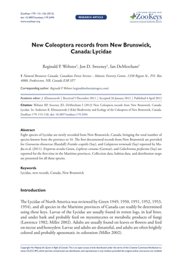 New Coleoptera Records from New Brunswick, Canada: Lycidae