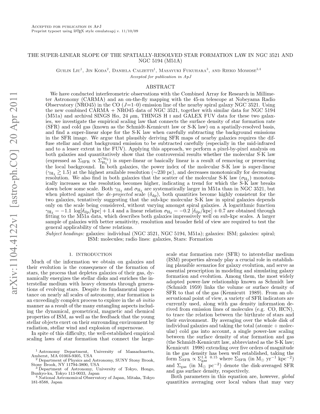 Arxiv:1104.4122V1 [Astro-Ph.CO] 20 Apr 2011 Cln Aso Trfrainta Onc H Large- the Connect That Formation Star of Laws Scaling Supernovae