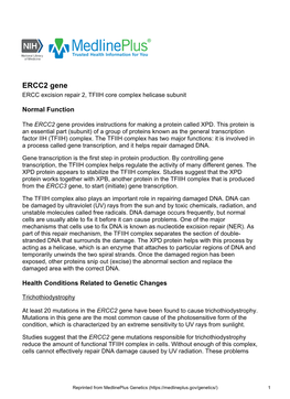 ERCC2 Gene ERCC Excision Repair 2, TFIIH Core Complex Helicase Subunit