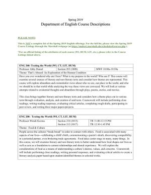 Department of English Course Descriptions