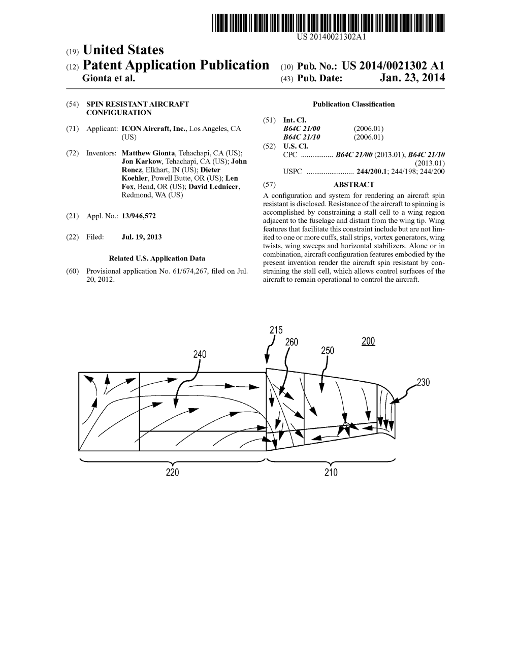 (12) Patent Application Publication (10) Pub. No.: US 2014/0021302 A1 Gionta Et Al