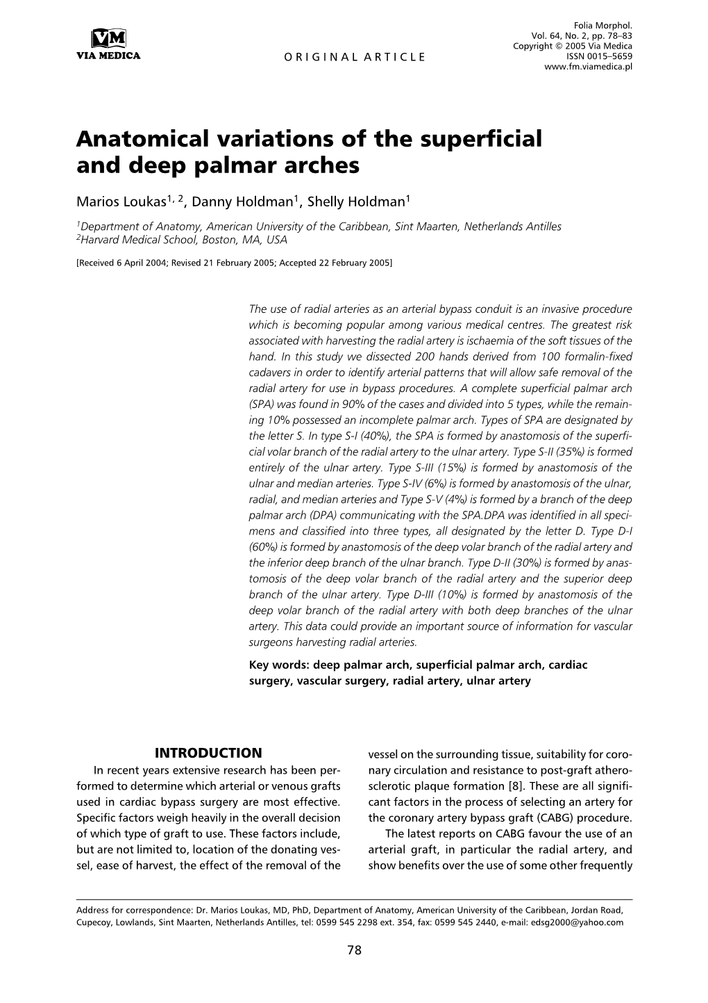 Anatomical Variations of the Superficial and Deep Palmar Arches