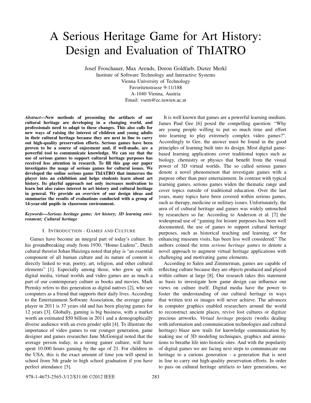 A Serious Heritage Game for Art History: Design and Evaluation of Thiatro