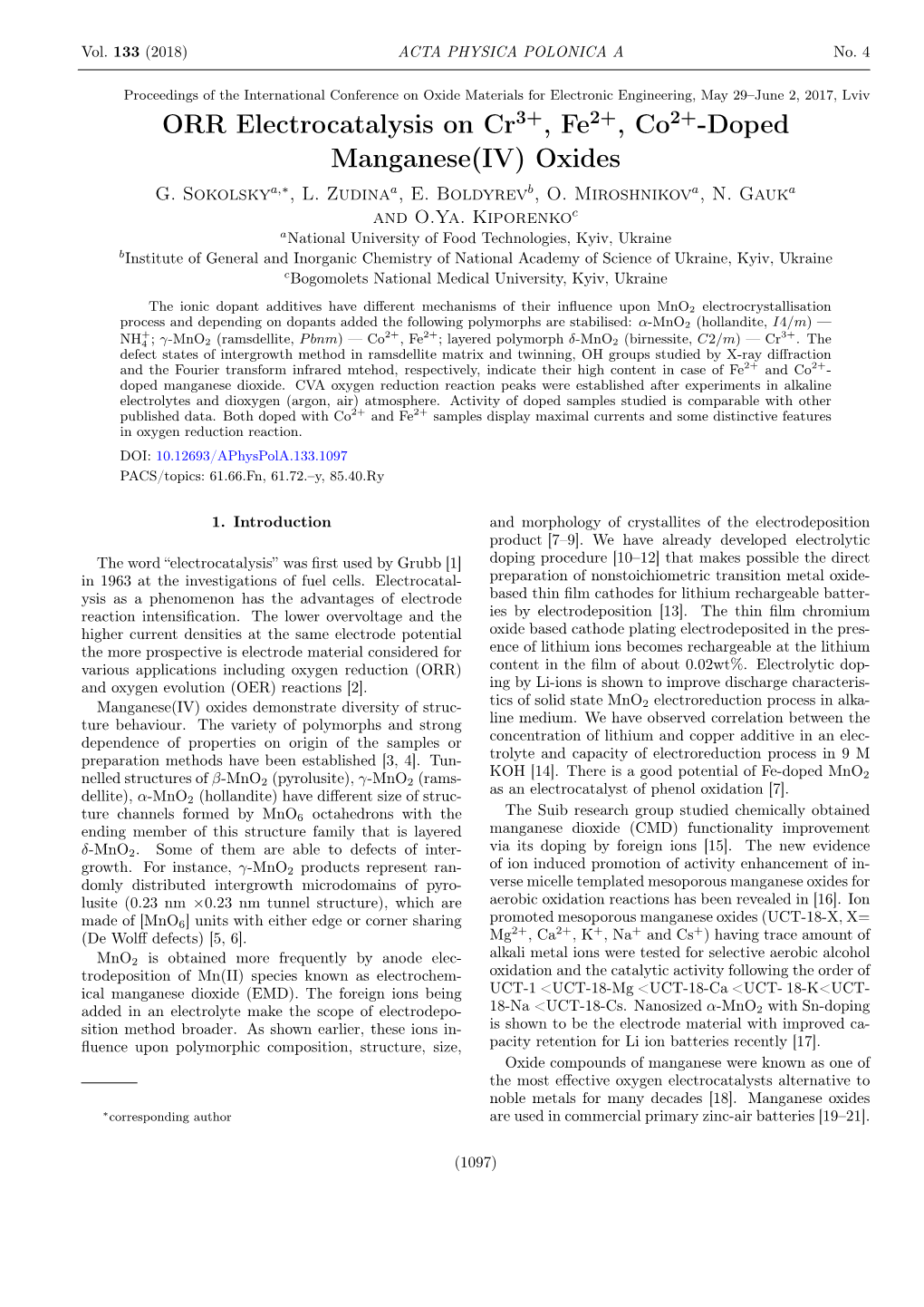 ORR Electrocatalysis on Cr3+, Fe2+, Co2+-Doped Manganese(IV) Oxides G