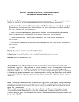 Informed Consent to Diagnostic Or Therapeutic Procedures, and Rendering of Other Medical Services I Authorize My Physician