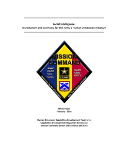 Social Intelligence: Introduction and Overview for the Army's Human