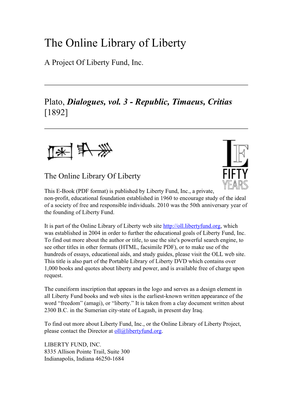 Online Library of Liberty: Dialogues, Vol. 3 - Republic, Timaeus, Critias