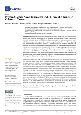 Myosin Motors: Novel Regulators and Therapeutic Targets in Colorectal Cancer