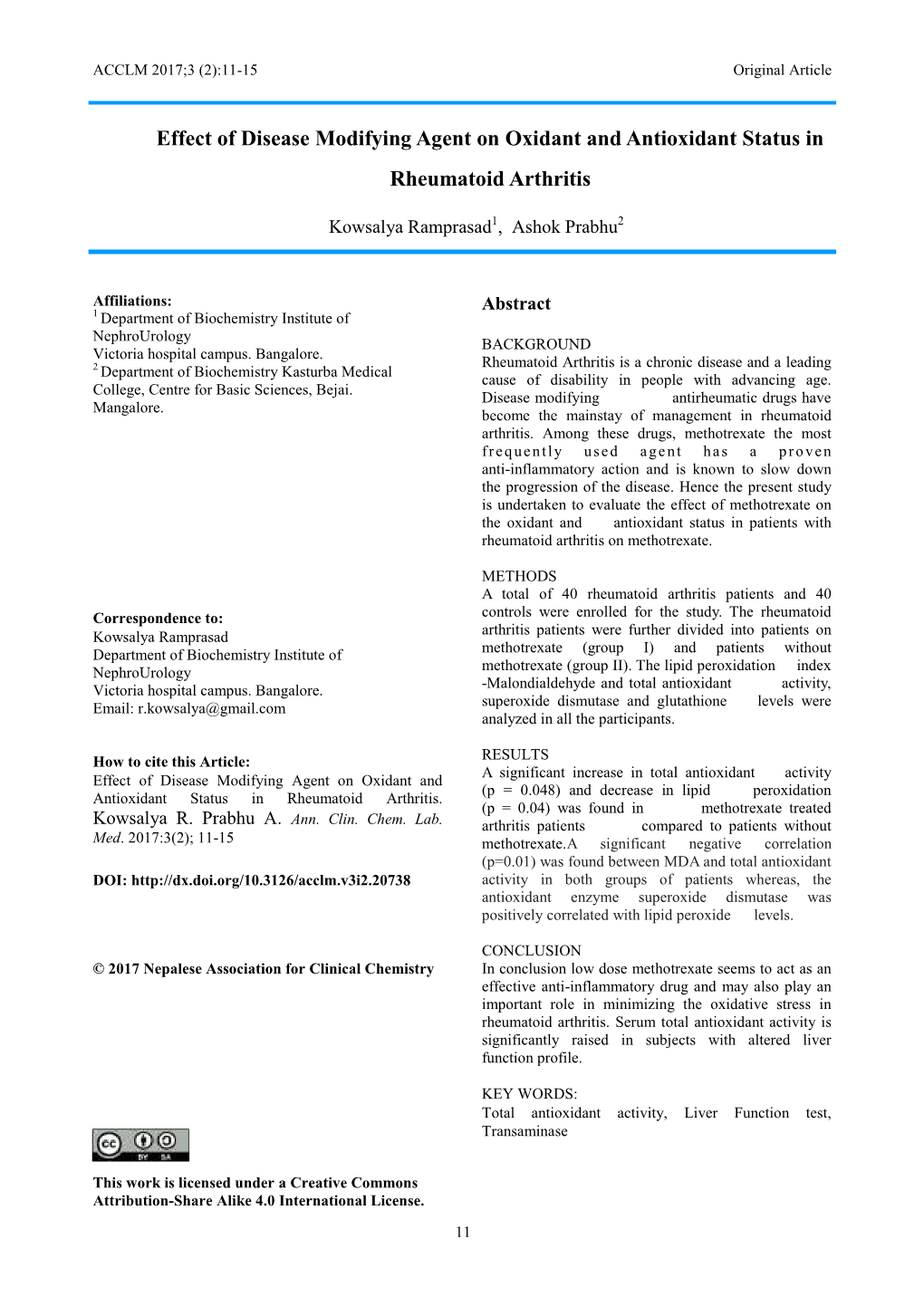 Effect of Disease Modifying Agent on Oxidant and Antioxidant Status in Rheumatoid Arthritis