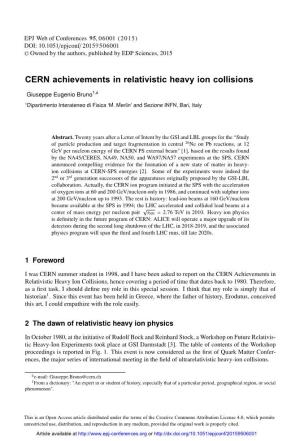 CERN Achievements in Relativistic Heavy Ion Collisions, Hence Covering a Period of Time That Dates Back to 1980