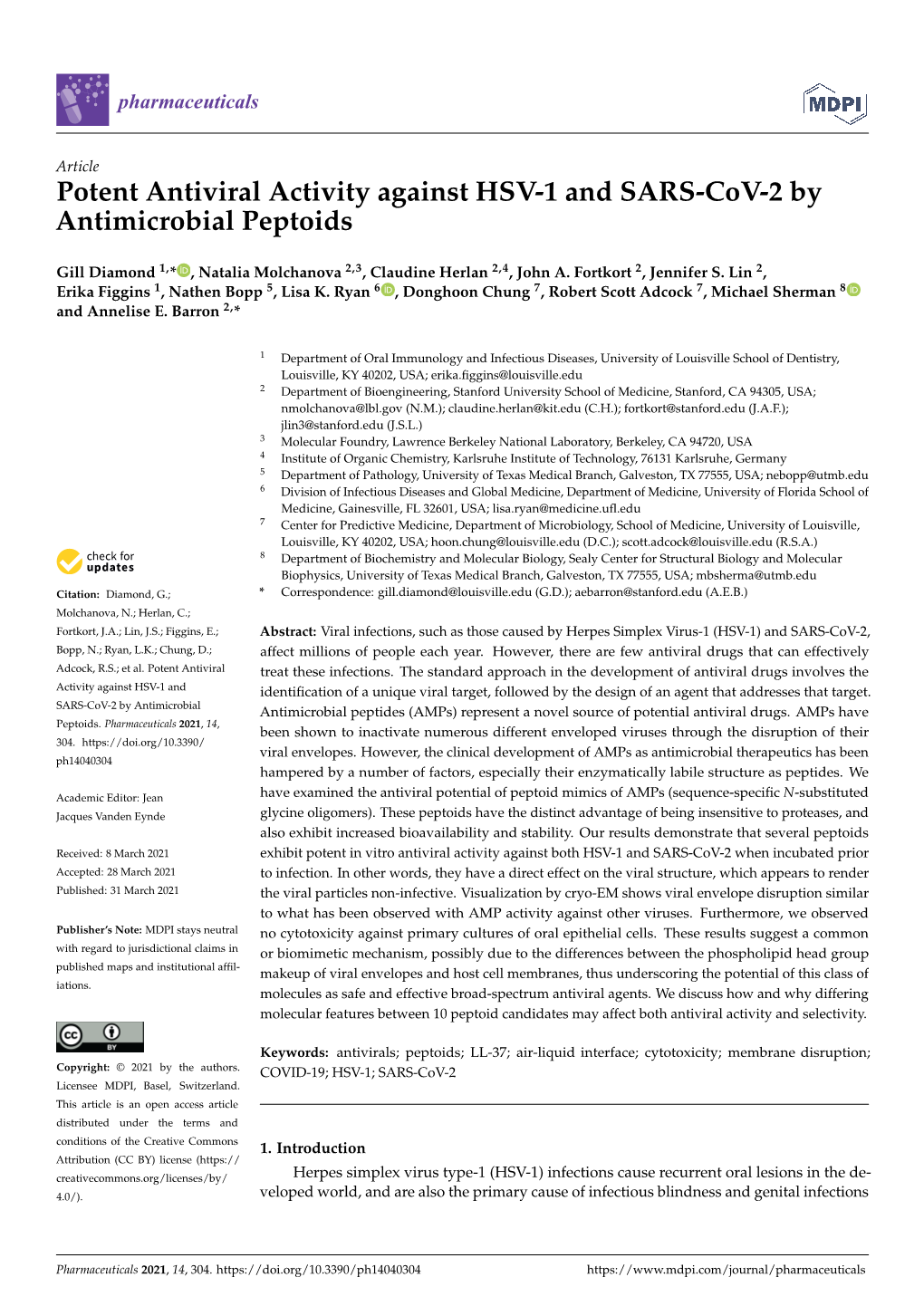 Potent Antiviral Activity Against HSV-1 and SARS-Cov-2 by Antimicrobial Peptoids