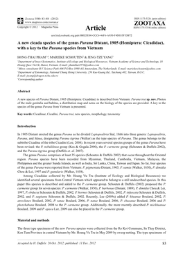 A New Cicada Species of the Genus Purana Distant, 1905 (Hemiptera: Cicadidae), with a Key to the Purana Species from Vietnam