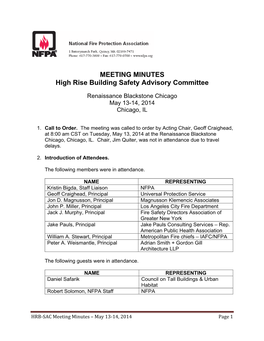 MEETING MINUTES High Rise Building Safety Advisory Committee