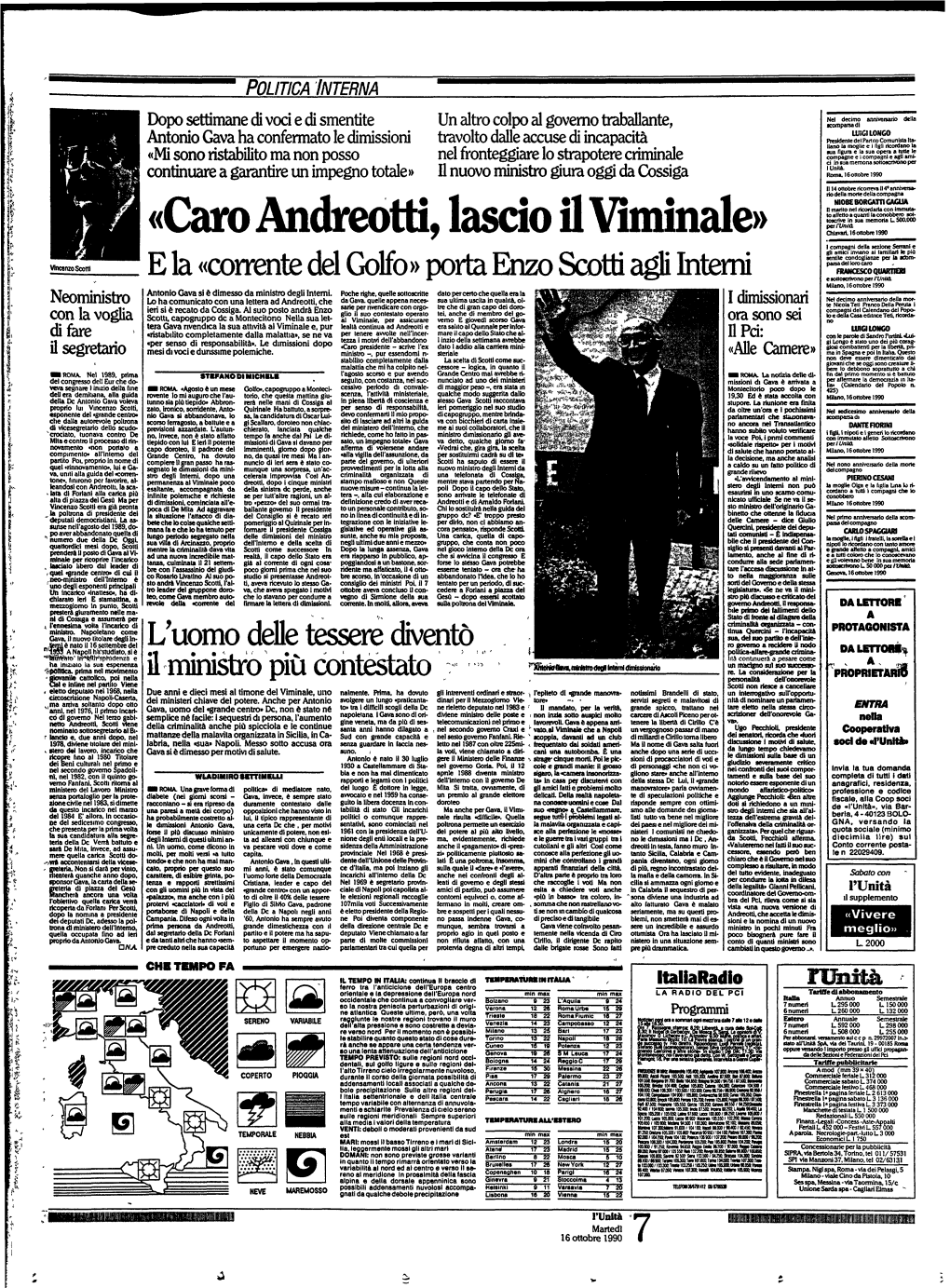 «Cairo Andreotti, Lascio Il Viminale» Chiavari