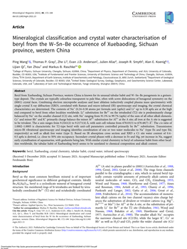 Mineralogical Classification and Crystal Water Characterisation of Beryl from the W–Sn–Be Occurrence of Xuebaoding, Sichuan Province, Western China