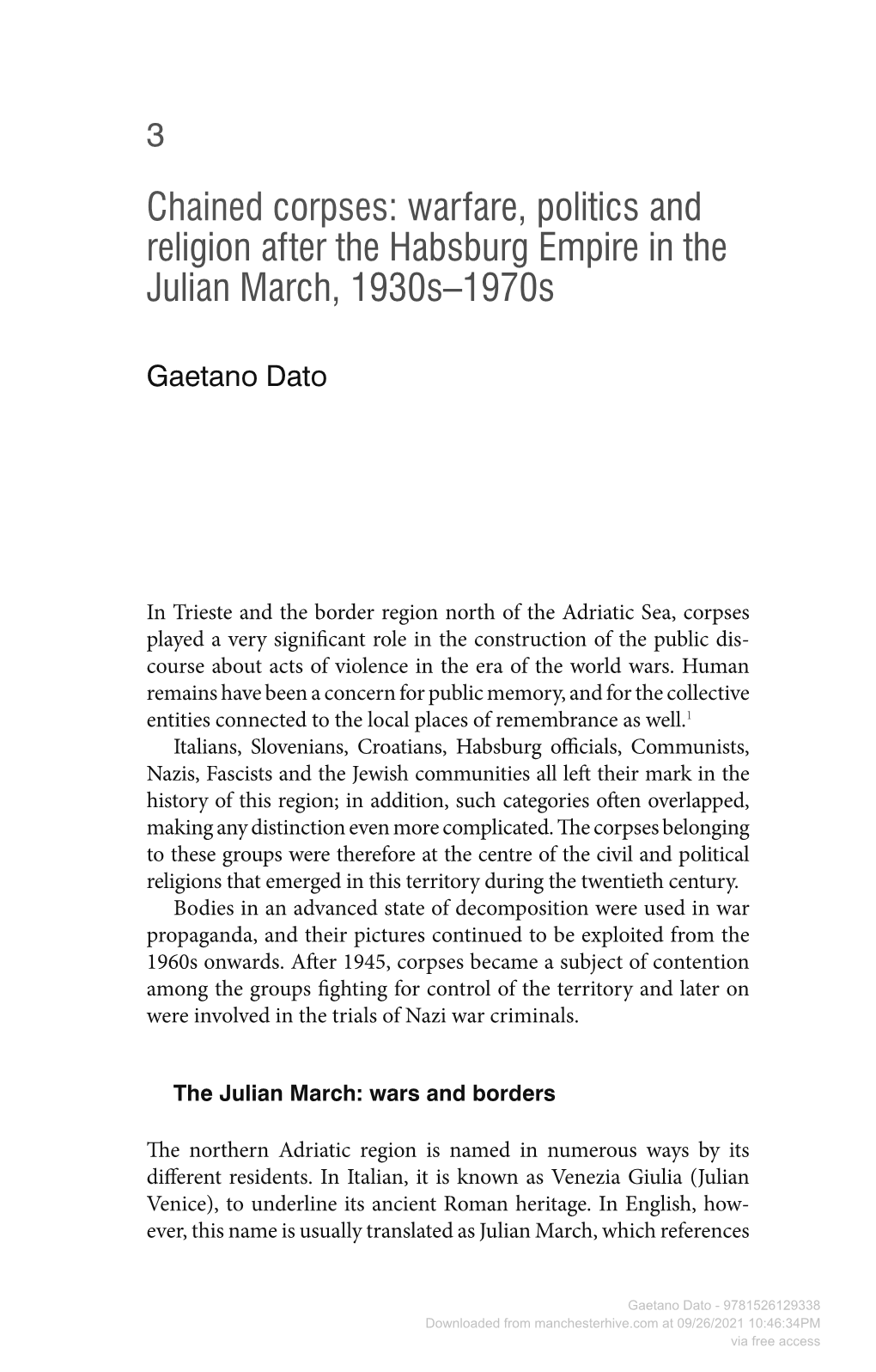Religion After the Habsburg Empire in the Julian March, 1930S–​1970S