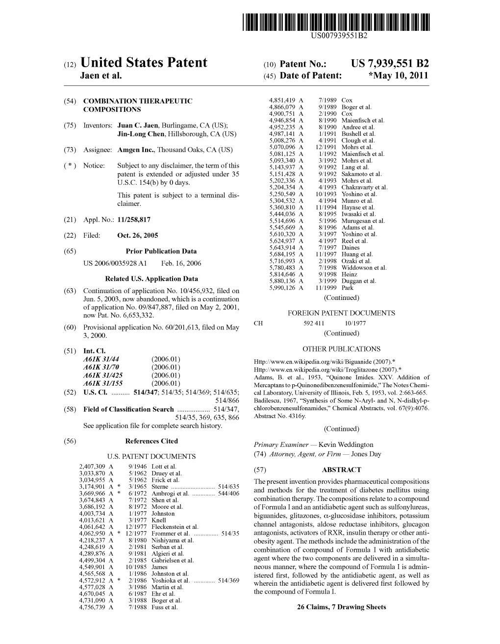 United States Patent (10) Patent No.: US 7,939,551 B2 Jaen Et Al