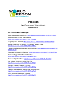 Pakistan Digital Resources and Children’S Books Updated 8/2020