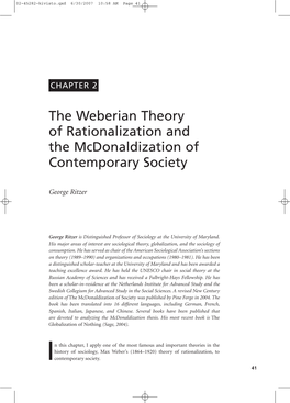 The Weberian Theory of Rationalization and the Mcdonaldization of Contemporary Society