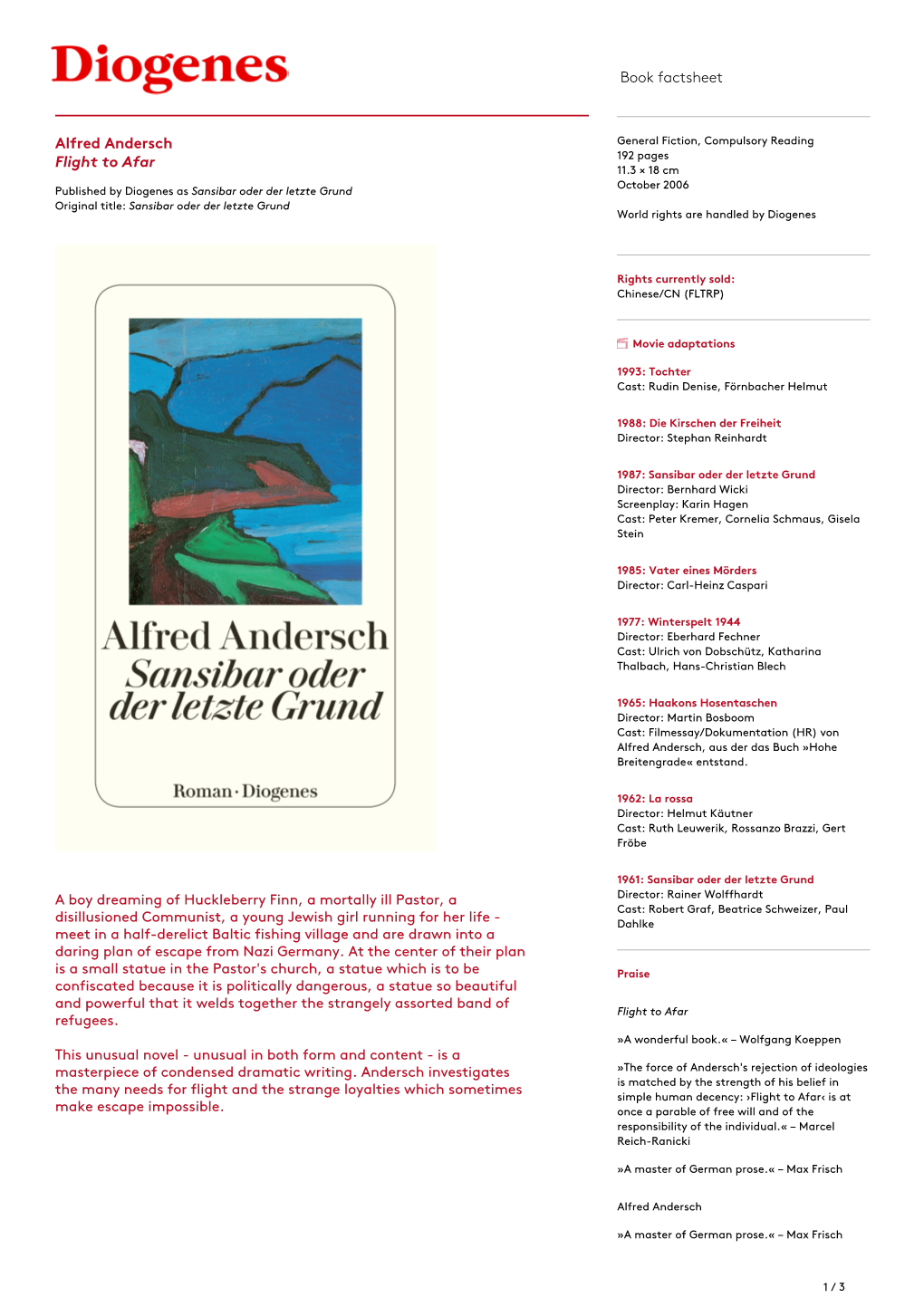 Book Factsheet Alfred Andersch Flight to Afar