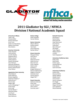 2011 Gladiator by SGI / NFHCA Division I National Academic Squad