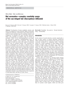 Bat Serenades—Complex Courtship Songs of the Sac-Winged Bat (Saccopteryx Bilineata)