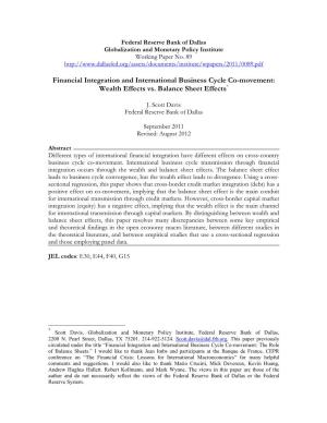 Financial Integration and International Business Cycle Co-Movement: Wealth Effects Vs