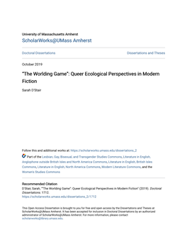 “The Worlding Game”: Queer Ecological Perspectives in Modern Fiction