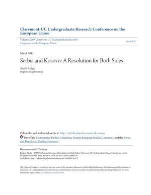 Serbia and Kosovo: a Resolution for Both Sides Arielle Badger Brigham Young University