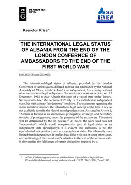 The International Legal Status of Albania from the End of the London Confernce of Ambassadors to the End of the First World War