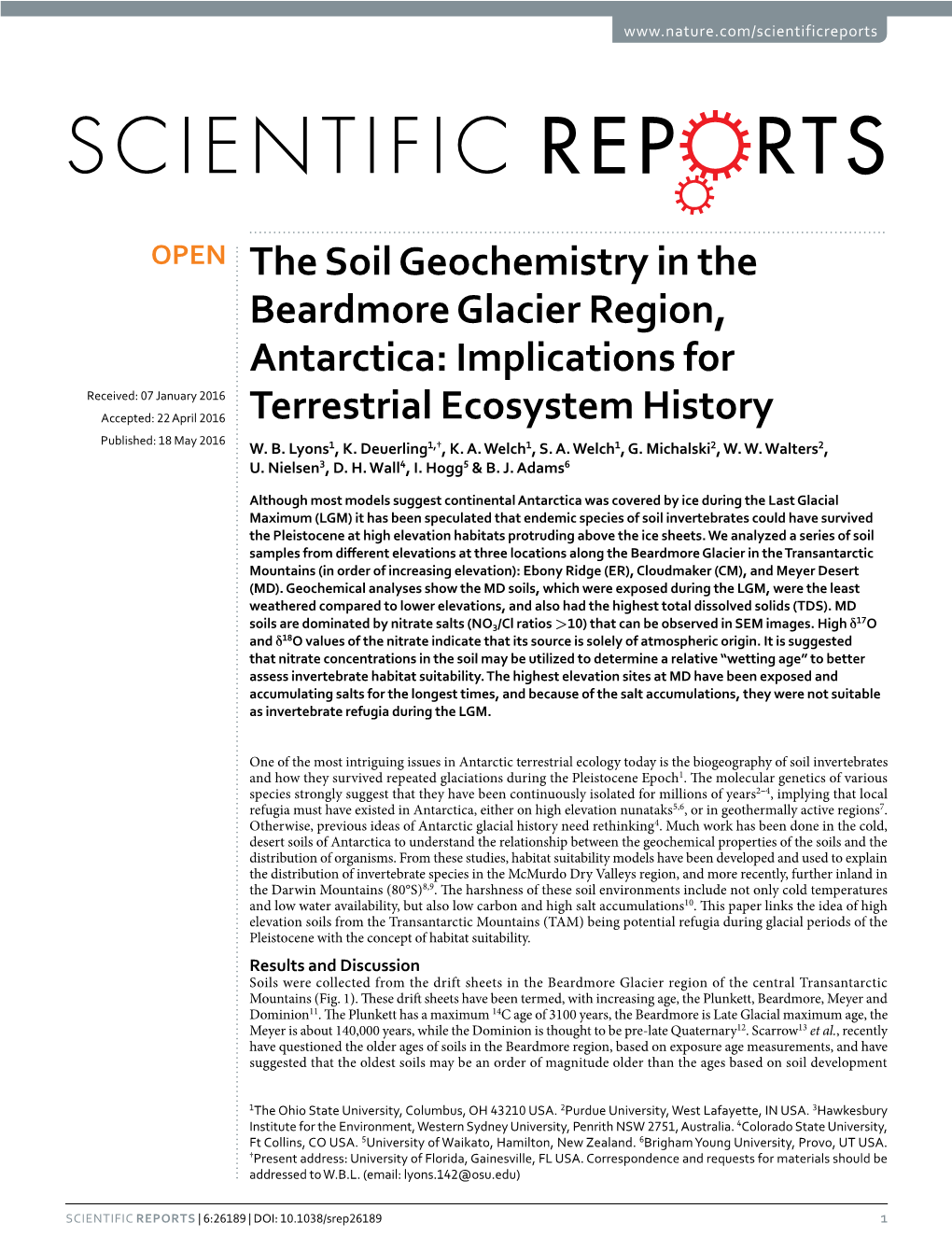 The Soil Geochemistry in the Beardmore Glacier Region, Antarctica