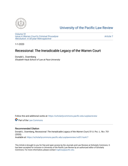 Recessional: the Ineradicable Legacy of the Warren Court