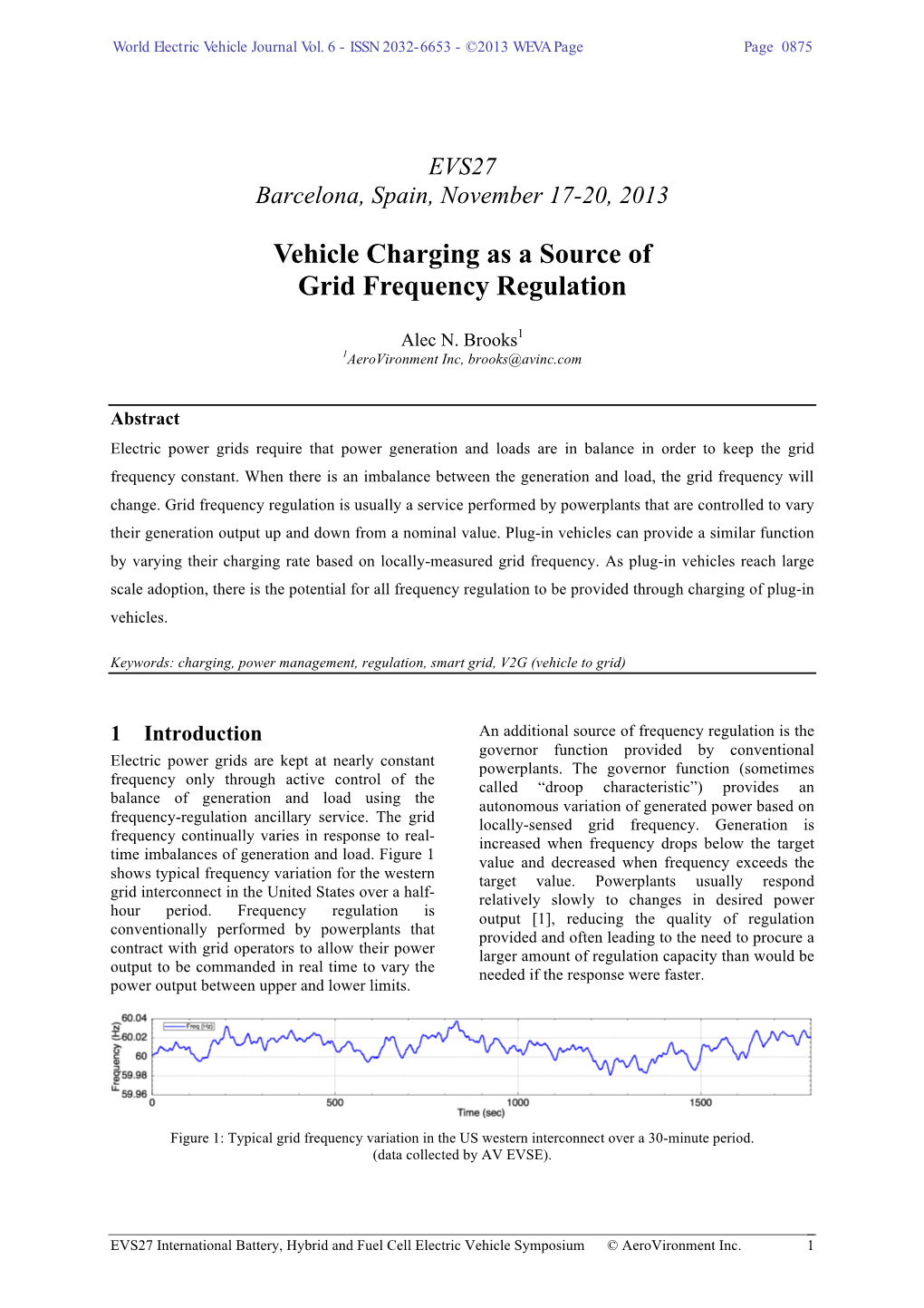 Vehicle Charging As a Source of Grid Frequency Regulation