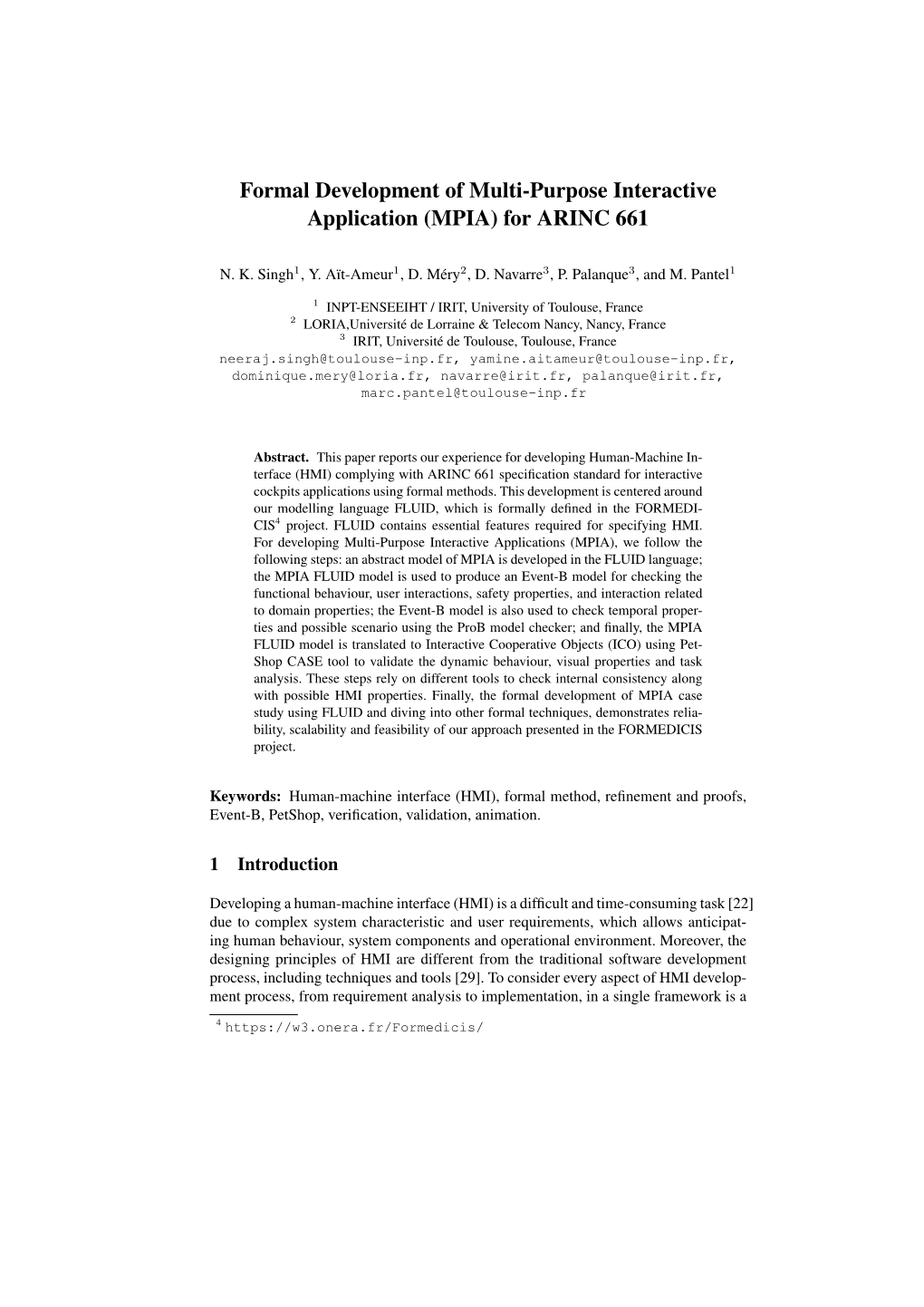 Formal Development of Multi-Purpose Interactive Application (MPIA) for ARINC 661
