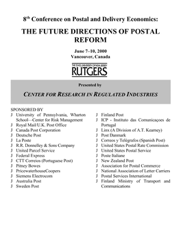 The Future Directions of Postal Reform