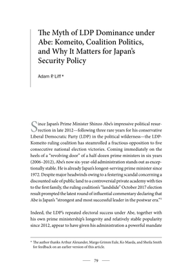 The Myth of LDP Dominance Under Abe: Komeito, Coalition Politics, and Why It Matters for Japan’S Security Policy