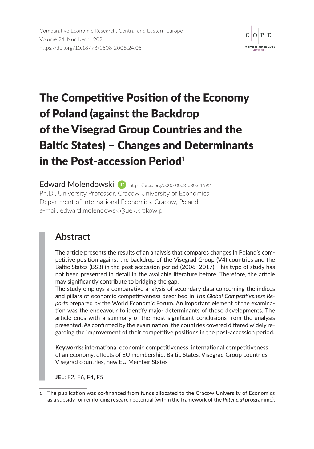 The Competitive Position of the Economy of Poland (Against The
