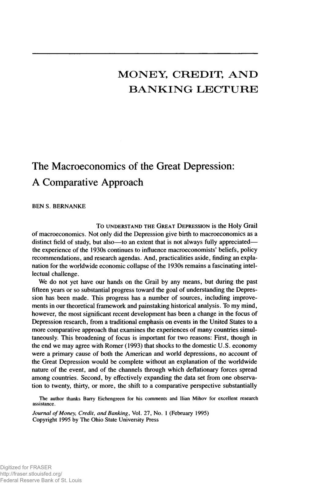 The Macroeconomics of the Great Depression: a Comparative Approach