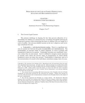 Principles of the Law of Family Dissolution: Analysis and Recommendations*