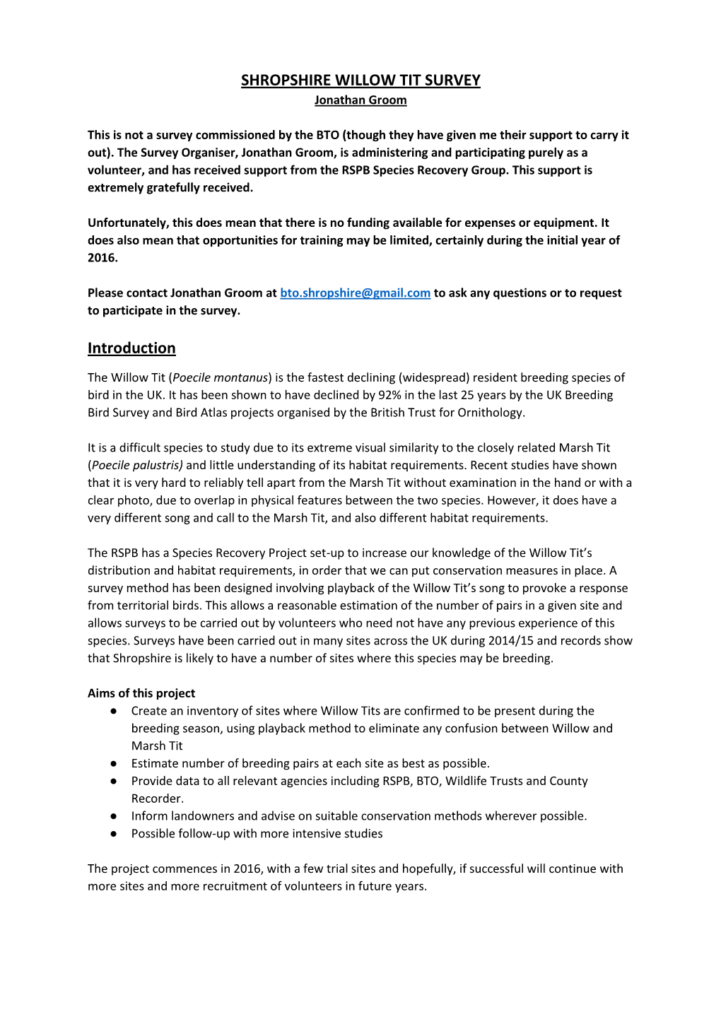 Willow Tit Survey Methods