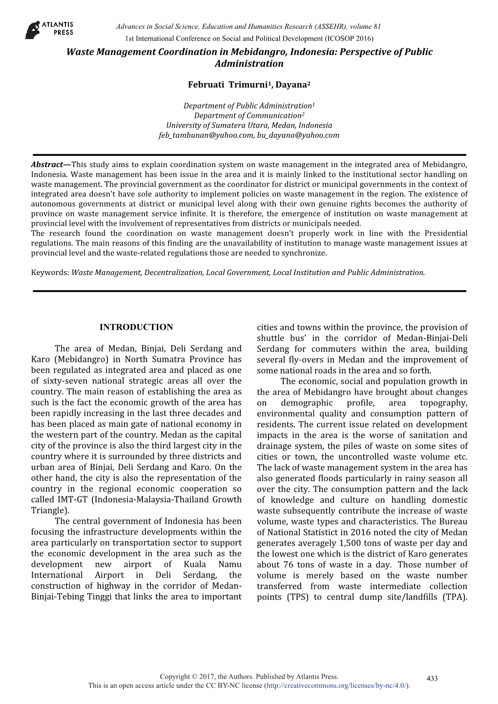 Waste Management Coordination in Mebidangro, Indonesia: Perspective of Public Administration