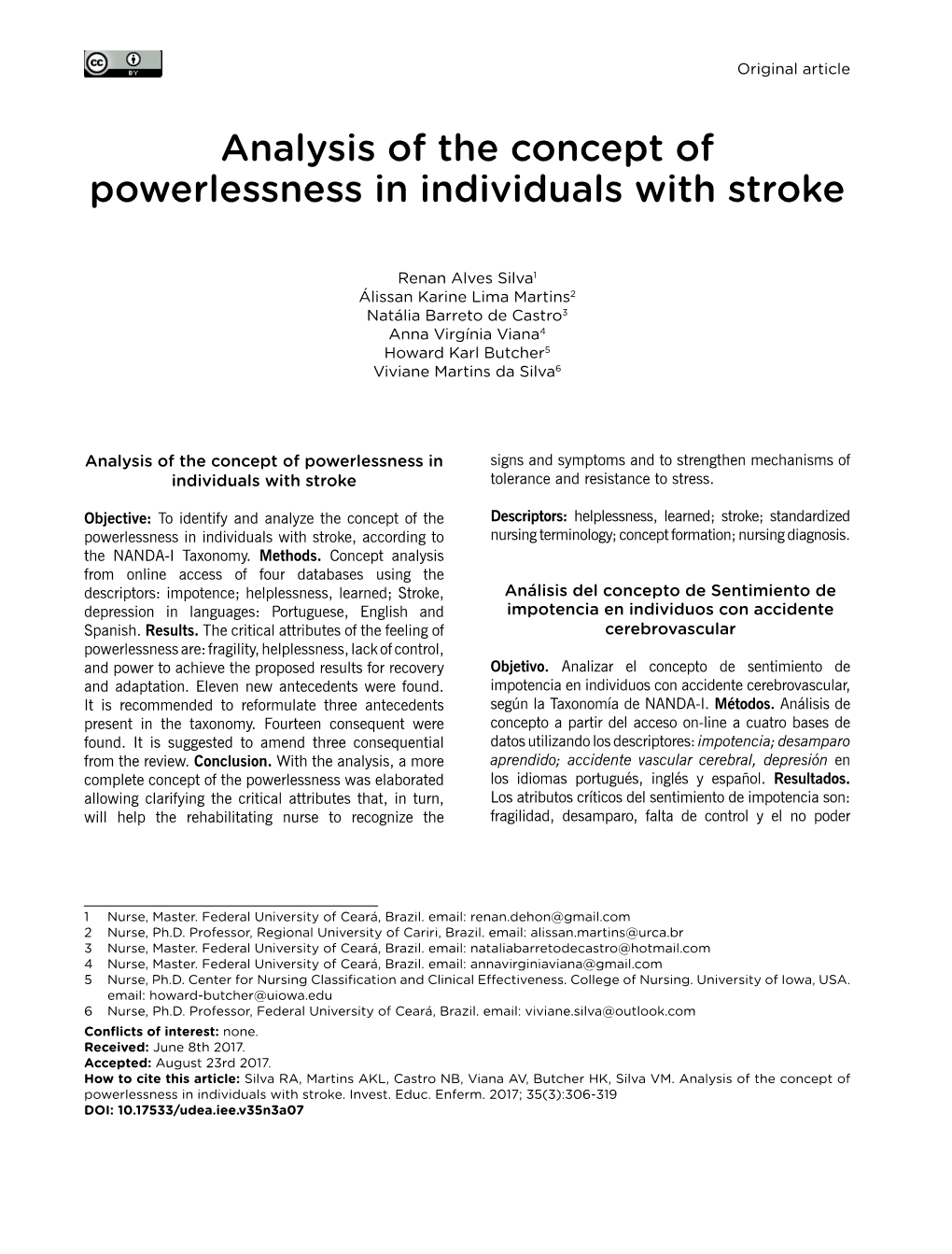 Analysis of the Concept of Powerlessness in Individuals with Stroke