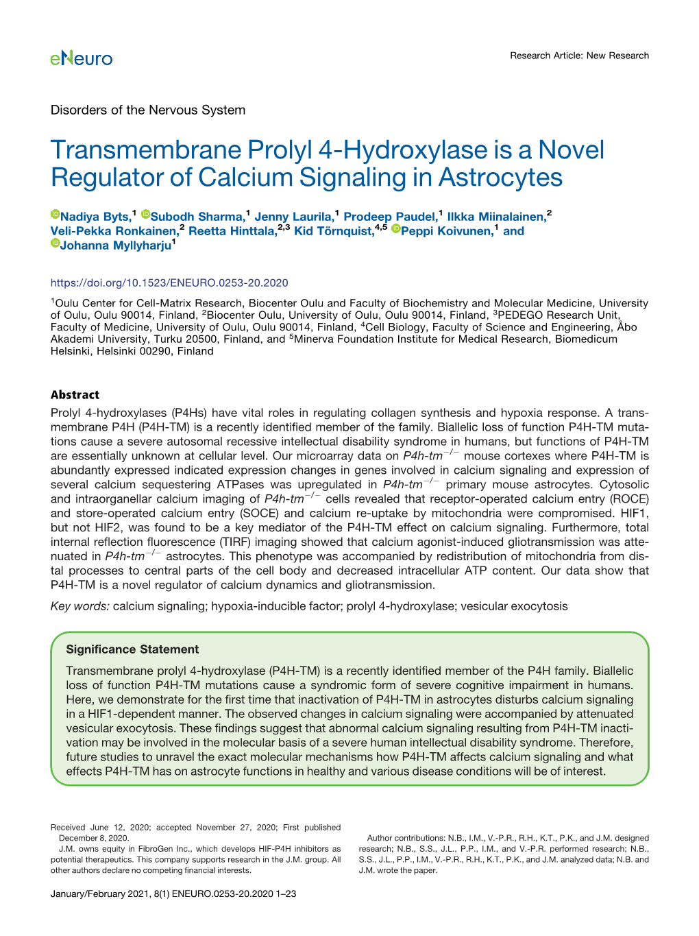 Transmembrane Prolyl 4-Hydroxylase Is a Novel Regulator of Calcium Signaling in Astrocytes